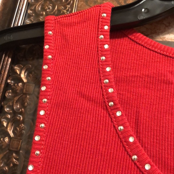 NWOT Hannah Diamond & Stud Accented Tank Top. Red. Small. Great Holiday Wear. - Picture 2 of 11